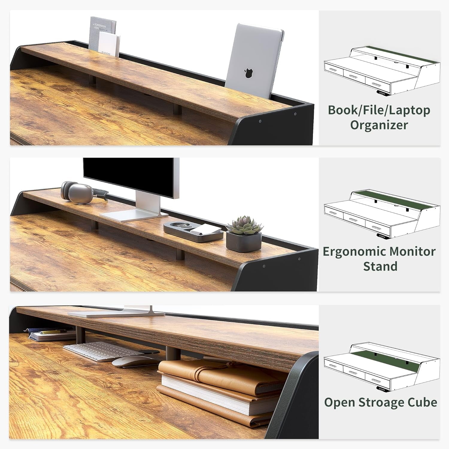 DESINO Electric Standing Desk with Drawers, 55"x26" Standing Desk Adjustable Height, Lifting Range 28~46" Stand Up Desk ,Sit Stand Home Office Desk with Monitor Shelf, Rustic Brown