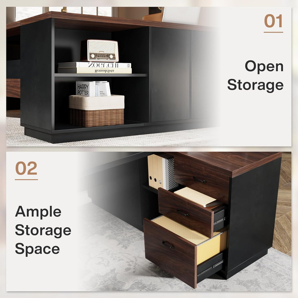 Tribesigns 78" L-Shaped Executive Desk, Large Office Desk with Drawers and Lateral File Cabinet