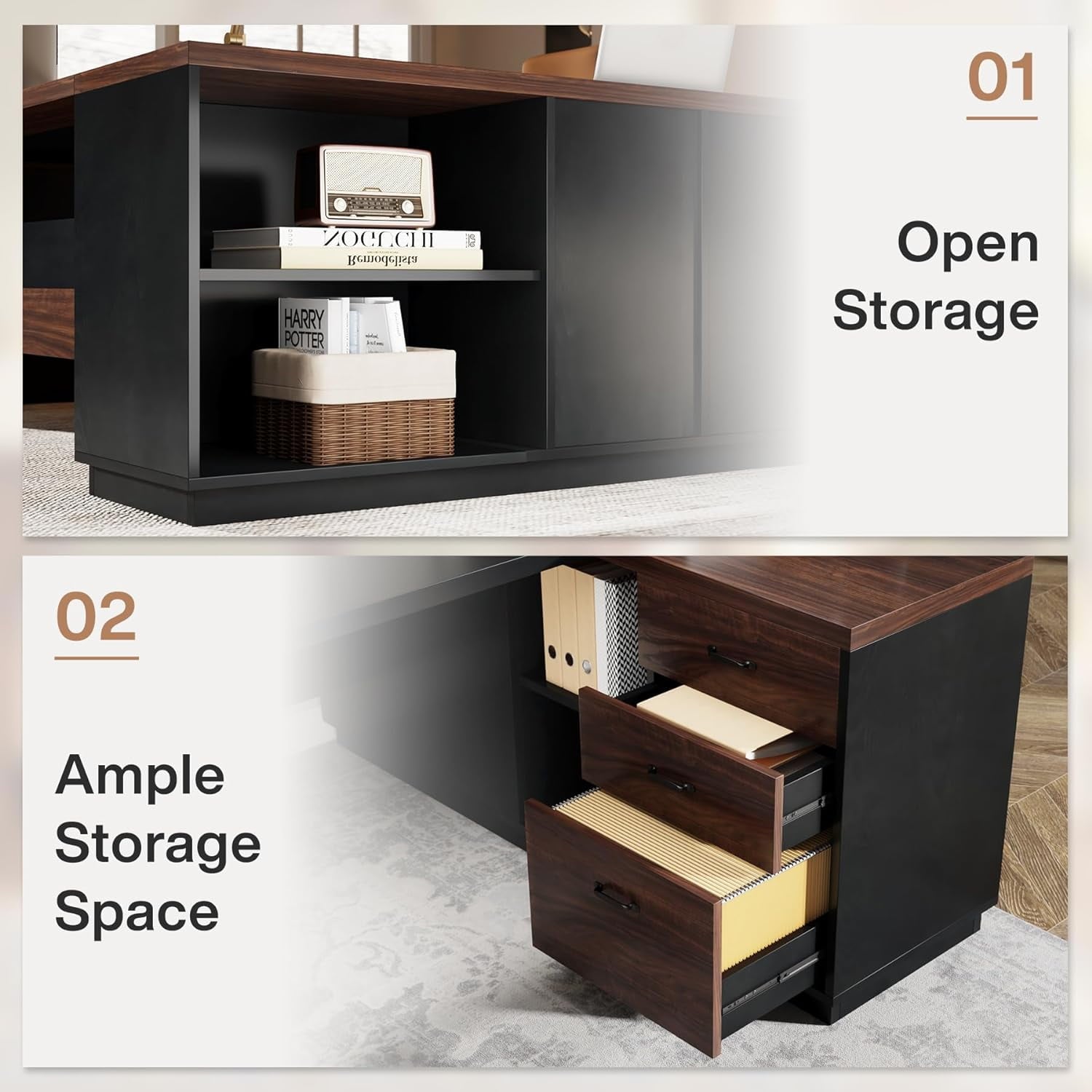Tribesigns 78" L-Shaped Executive Desk, Large Office Desk with Drawers and Lateral File Cabinet