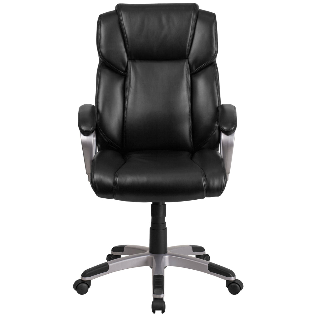 Emma + Oliver Mid-Back Black LeatherSoft Executive Swivel Office Chair with Padded Arms