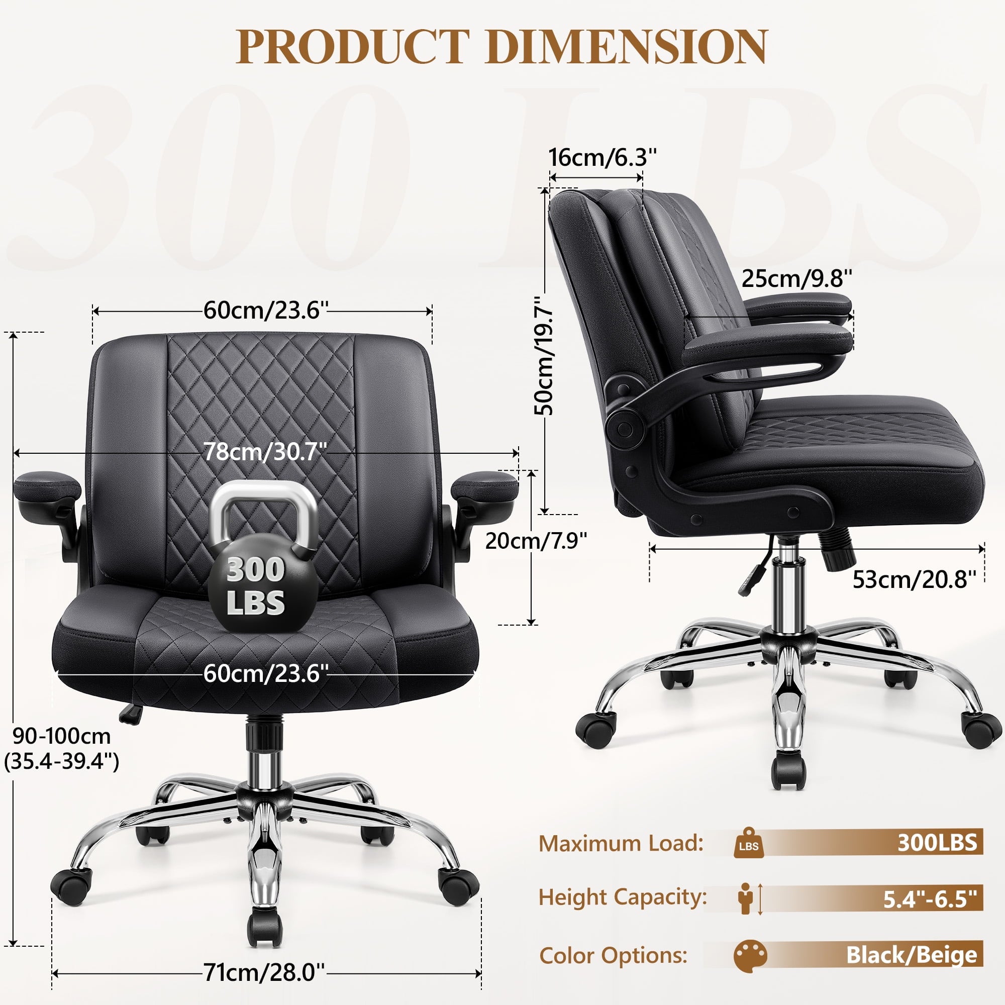 COOLHUT Criss Cross Office Chair with Flip Padded Backrest, Comfy PU Leather Cross Legged Desk Chair, Flip-Up Arms & Extra-Wide Seat for Home Office, Vanity Chair, Black