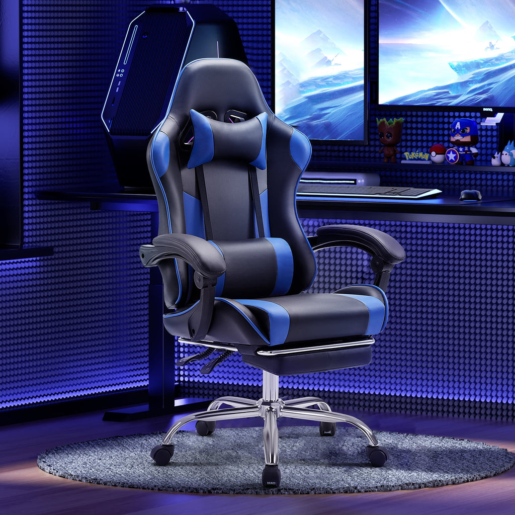 JOINSUN Ergonomic Gaming Chair With Headrest And Lumbar Pillow,Height Adjustable With 360°-Swivel Seat,Blue