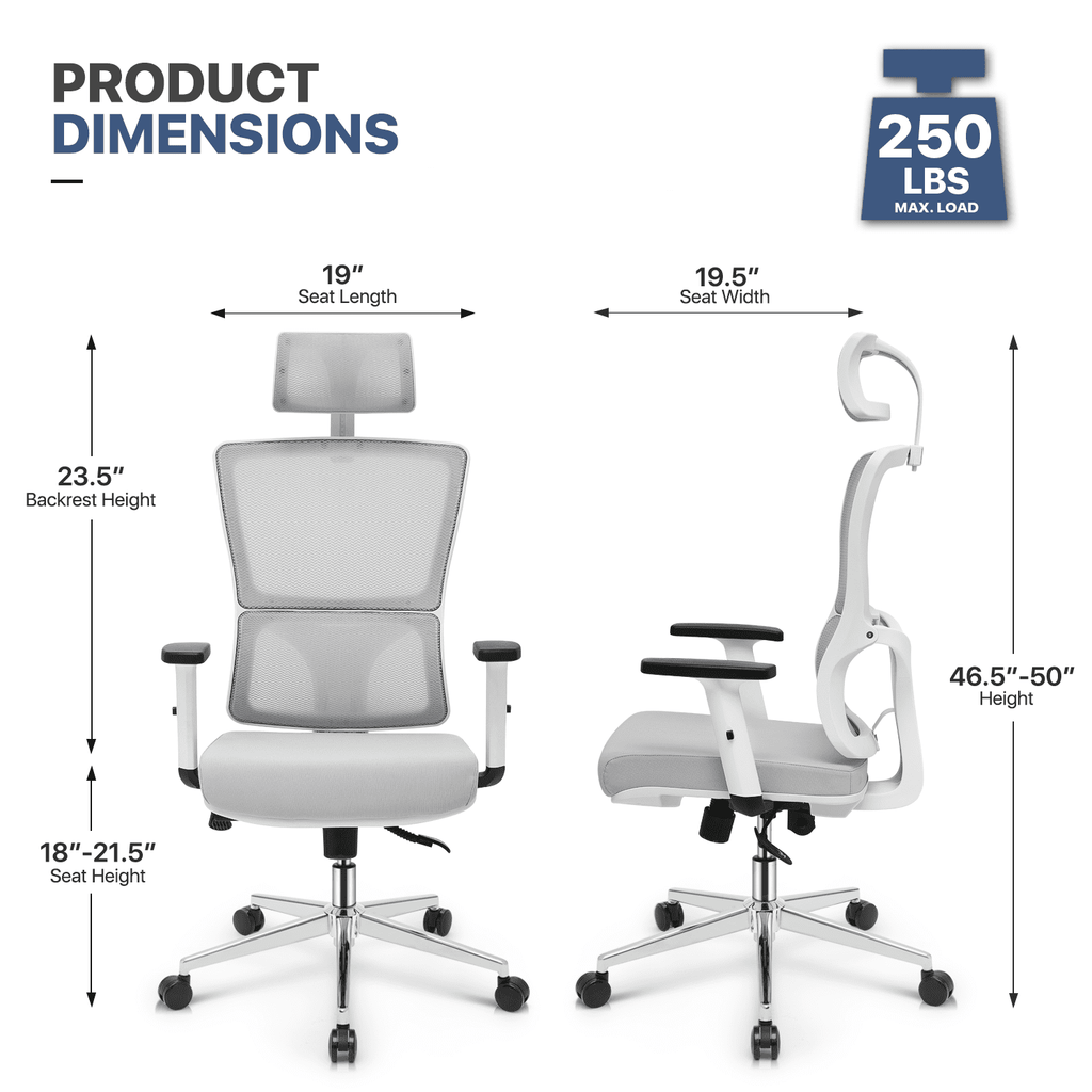 MoNiBloom Ergonomic Task Office Chair, Adjustable High Back Swivel Computer Desk Chair with Headrest & Armrest for Office, Grey