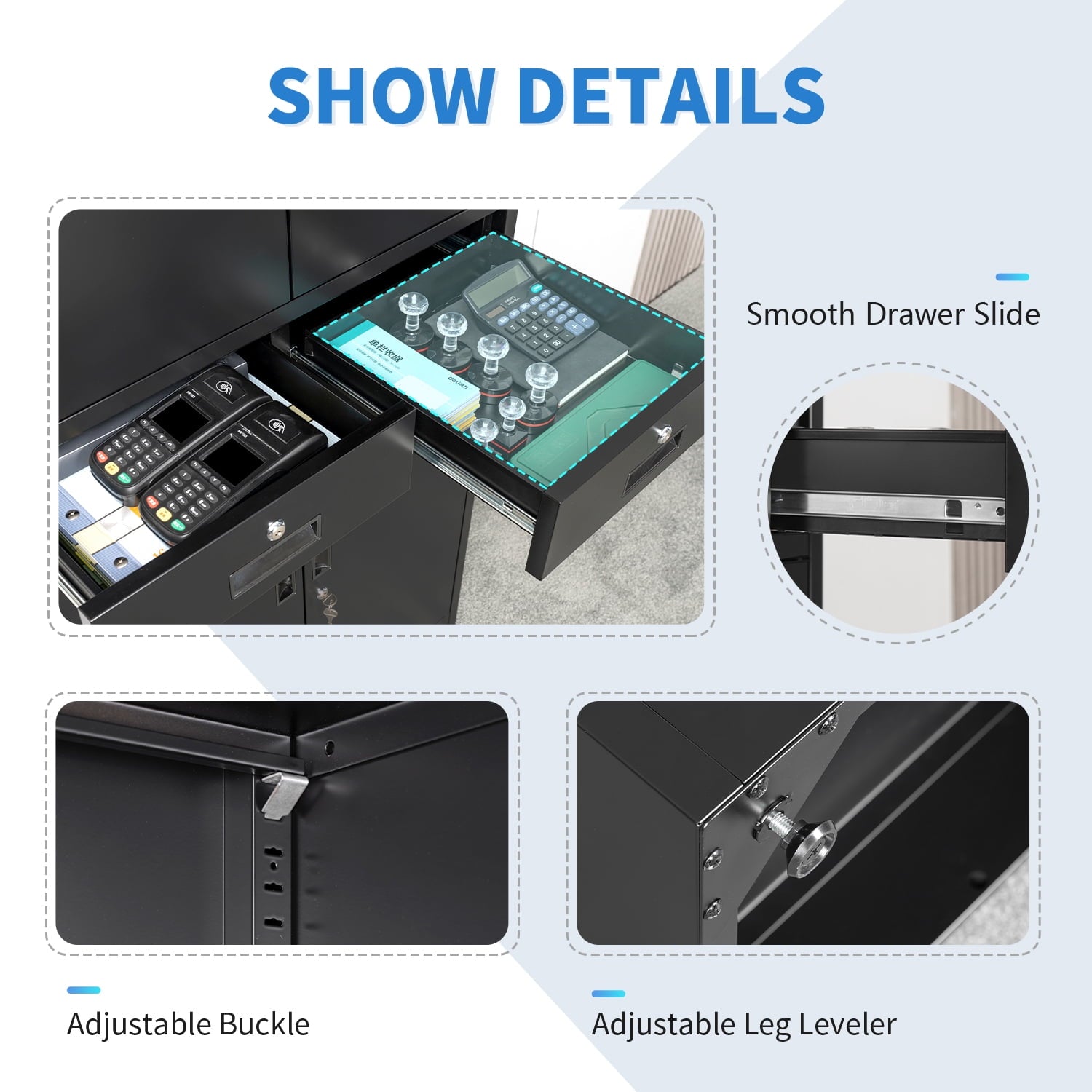Metal File Storage Cabinet, with 2 Lockable Drawers, 71 "H Lockable Steel Filing Cabinet with Adjustable Shelf, Suitable for Offices, Garages, Warehouses, School, Homes and Kitchens