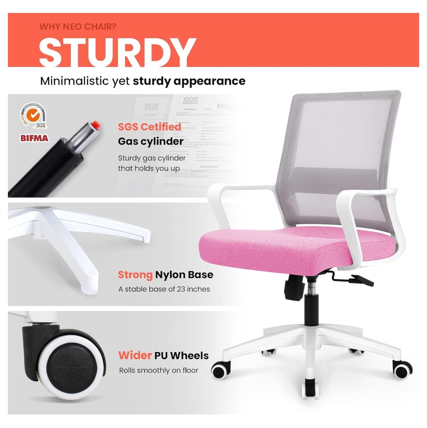 Gexandy Office Chair Ergonomic Desk Chair Back Mesh Computer Chair with Lumbar Support Comfortable Cushion Swivel Adjustable Height Armrest Gaming Chairs for Home Office Desk ()