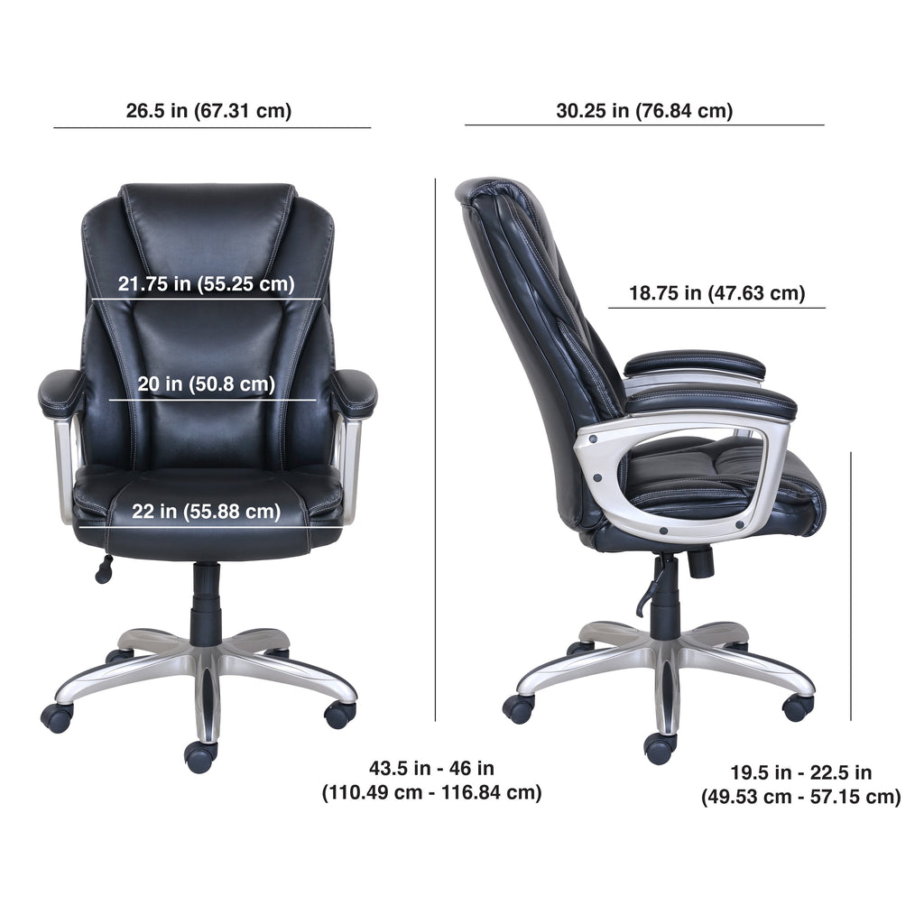 Serta Heavy-Duty Bonded Leather Commercial Office Chair with Memory Foam, 350 lb capacity, Black