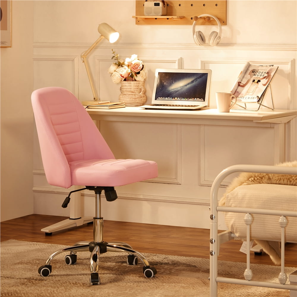Alden Design Modern Adjustable Faux Leather Swivel Office Chair with Wheels, Pink
