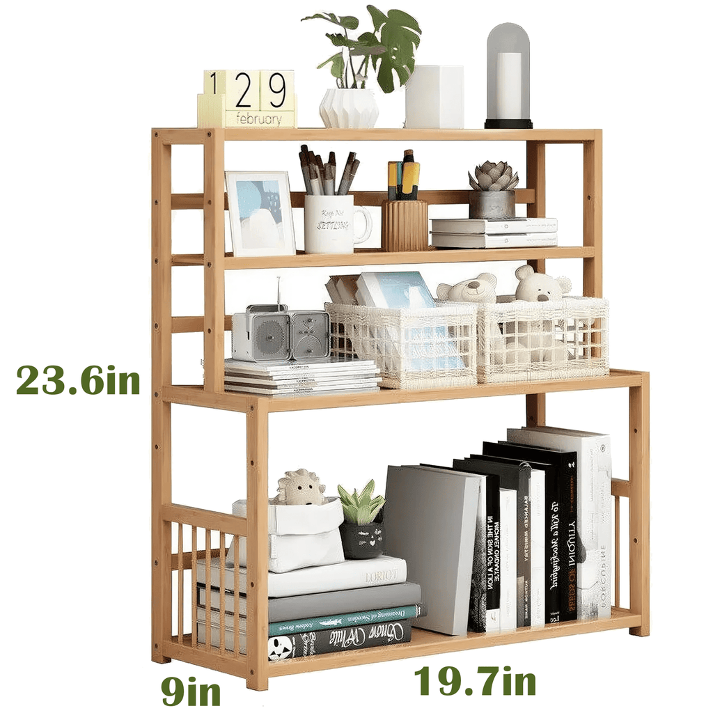 Gtouse 4 Shelf Bamboo Bookcase, Desktop Bookshelf, Plants Display Storage Shelf, Natural, for Home