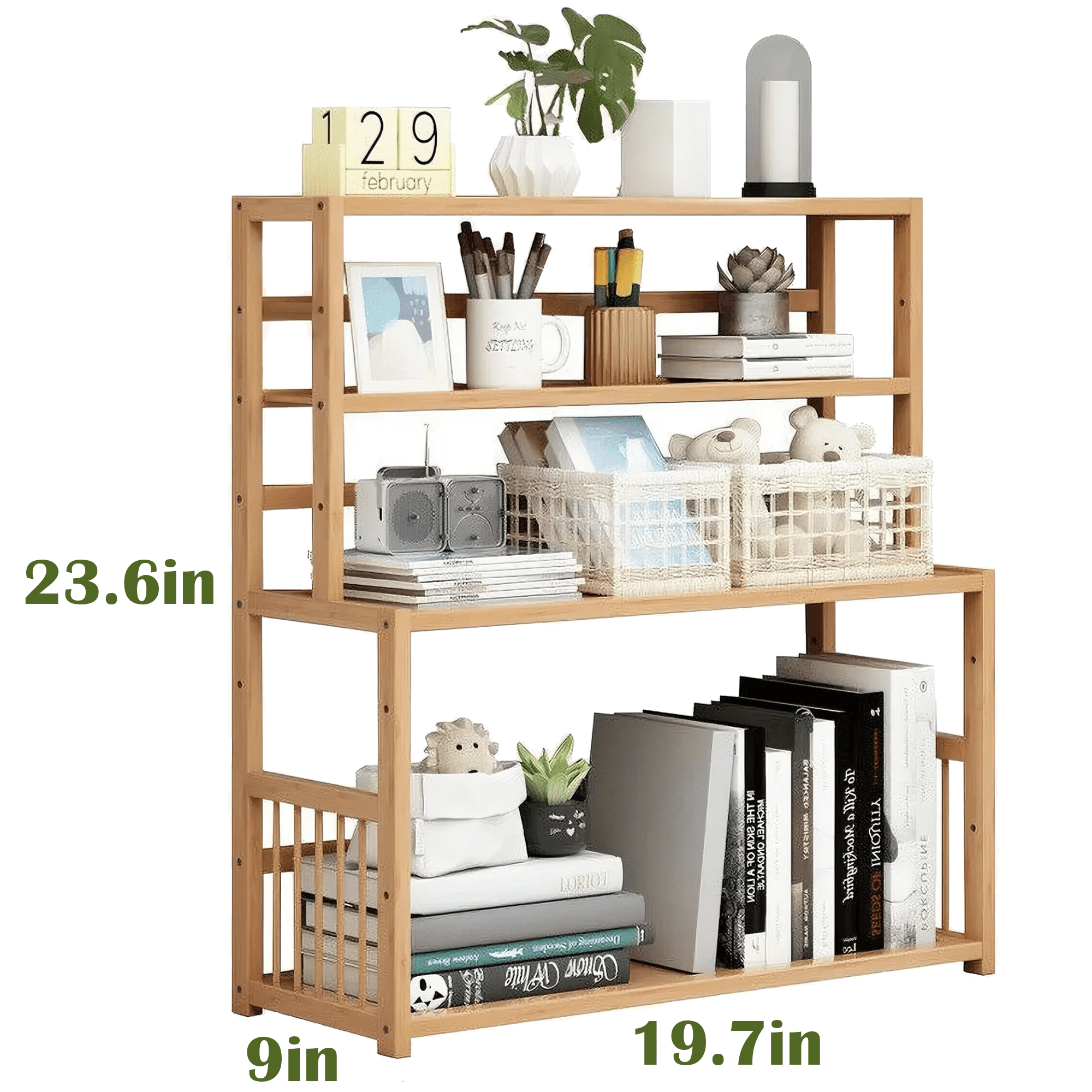 Gtouse 4 Shelf Bamboo Bookcase, Desktop Bookshelf, Plants Display Storage Shelf, Natural, for Home