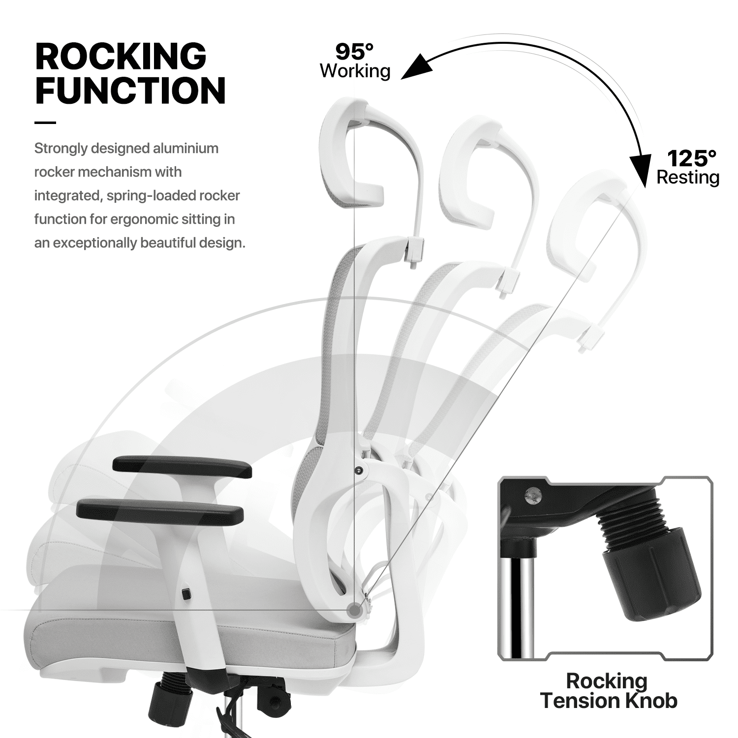 MoNiBloom Ergonomic Task Office Chair, Adjustable High Back Swivel Computer Desk Chair with Headrest & Armrest for Office, Grey